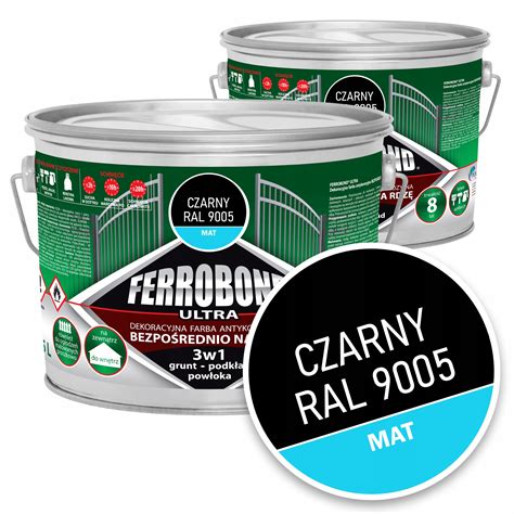 Farba do Metalu na Rdzę CZARNY MAT RAL 9005 2 5L Ferrobond Ultra