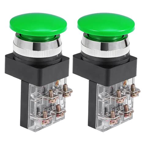 Uxcell 2pcs 30mm Switches Mounting Hole Momentary Push Button Switch Green Dpst Mushroom Head