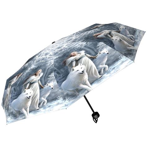 Umbrella Art Folding Umbrella Winter Guardians By Anne Stokes Wolves