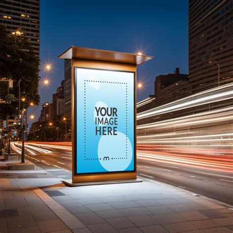 Vertical Roadside Billboard PSD Mockup In Busy City Street Mediamodifier