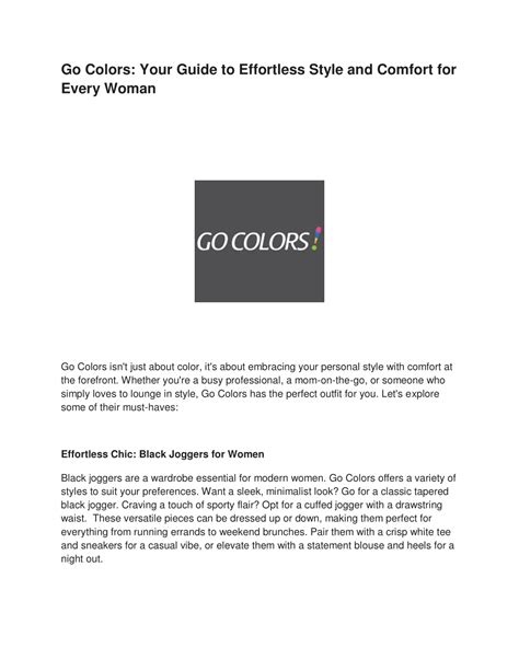 Ppt Go Colors Your Guide To Effortless Style And Comfort For Every Woman Powerpoint