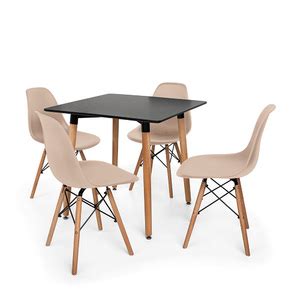 Conjunto Mesa De Jantar Eiffel X Cm Preta Cadeiras Charles Eames Eiffel Wood Nude