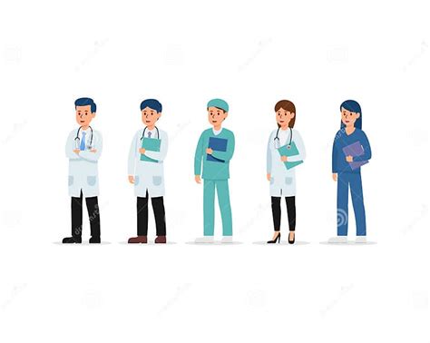 Set Of Doctor And Nurse Cartoon Characters Medical Staff Team Concept