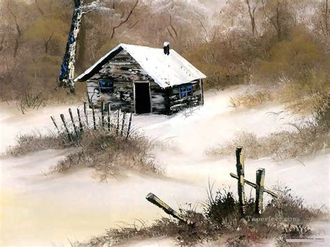 winter cabin Bob Ross freehand landscapes Painting in Oil for Sale