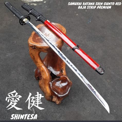 Jual Katana Samurai Jepang Shin Gunto Red Wash Baja Strip Asli Tajam T