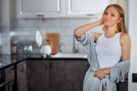 Attractive Female In Pajamas Stock Image Image Of Meal Girl 174205701