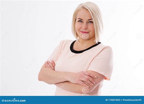 Pretty Middle Aged Lady Posing Over Light Background Stock Image Image Of Hair Leisure 174691853