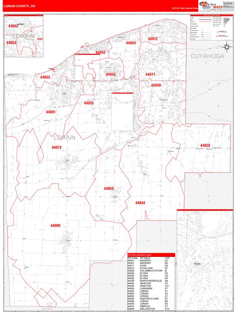 Lorain County Oh Zip Code Wall Map Red Line Style By Marketmaps Mapsales