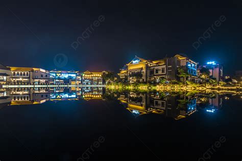 Fondo Vista Nocturna Del Parque Del Lago Xiaogui En Jianshui Yunnan