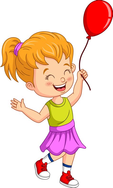 Cartoon Little Girl Holding Red Balloon 5113094 Vector Art At Vecteezy