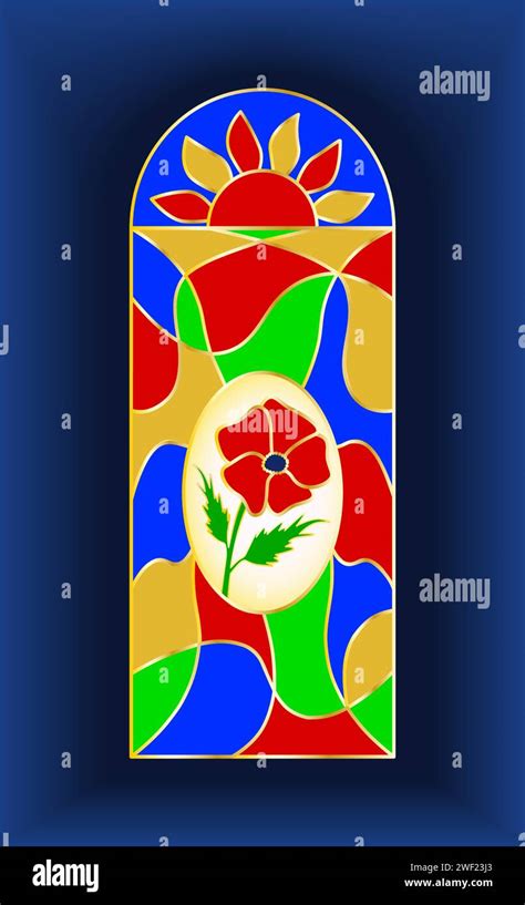 Poppy Flower Stained Glass Window Multi Colored Mosaic Pattern Isolated Vector Illustration