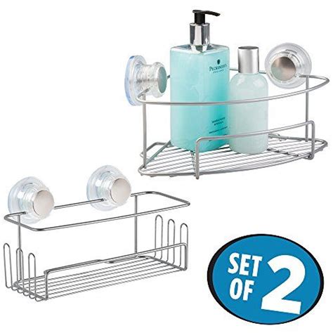 Mdesign Bathroom Suction Shower Caddy Basket With Hooks And Corner