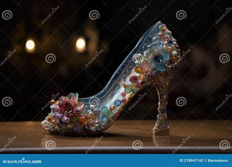 Womens High Heeled Slipper Cinderellas Slipper Made Crystal Glass And