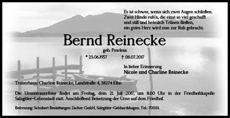 Traueranzeigen Von Bernd Reinecke Trauer38 De