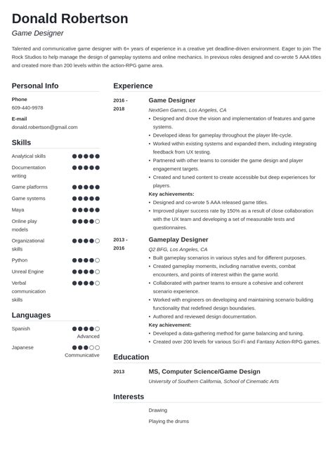 Game Design Resume: Sample & Writing Guide [20+ Tips]