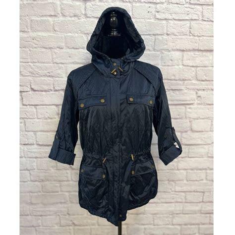 Michael Kors Michael Kors Blue Hooded Raincoat With Gold Metal Accents