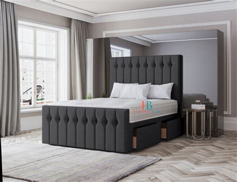 Sloane Divan Bed With Headboard 6ft Superking Black Soft Velvet