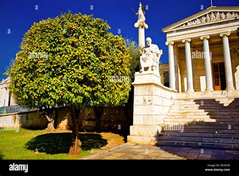 The Statues Of The Ancient Greek Philosopher Plato And Greek Goddess