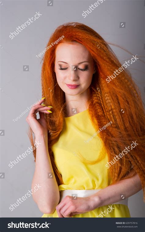 Young Woman Long Red Hair Studio Stock Photo 639757816 Shutterstock