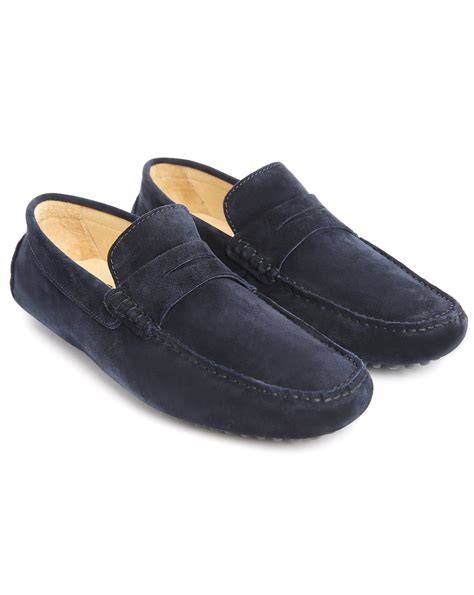 M.studio Roger Navy Suede Strap Loafers in Blue for Men | Lyst