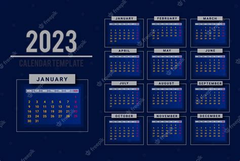 Premium Vector 2023 New Year Calendar Template Design