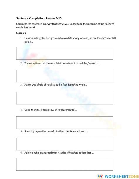 SAT Vocab 9 10 Sentence Completion Worksheet