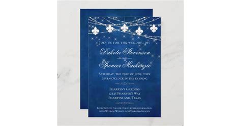 Fleur De Lis Classic Blue Lights Jewel Wedding Invitation Zazzle