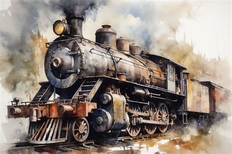 Vintage Steam Locomotive Watercolor Painting Print Perfect Etsy