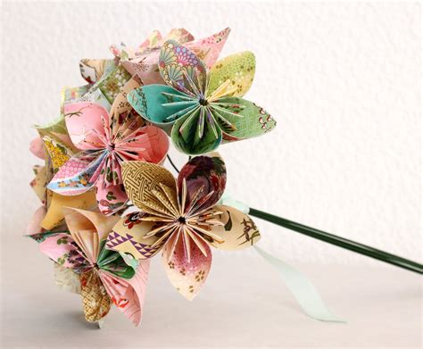 Origami Paper Flower Bouquet Pink Green And Yellow