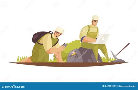 Geologists With Stones Composition Cartoon Vector