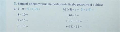 Klasa Matematyka Strona Zadanie Zamie Odejmowanie Na Dodawanie