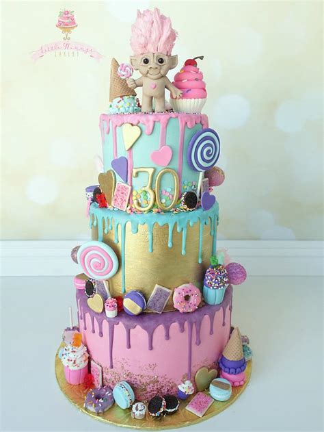 Colorful Chocolate Drip Candy And Sweets Themed Birthday Cakesdecor