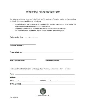 Fillable Online Third Party Authorization Form City Of Dover Fax