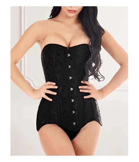 Achat De Bustier Long Overbust Pas Cher Corset Jacquard Noir Bustier