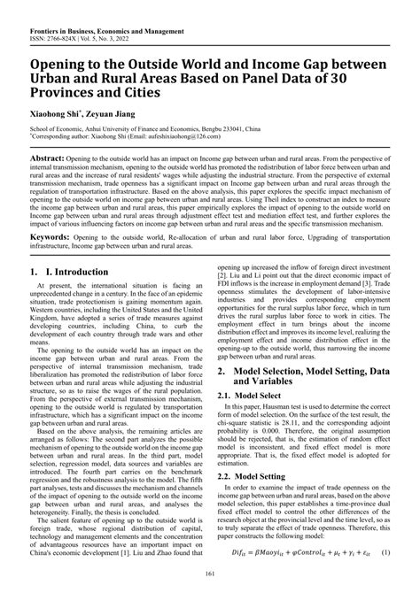 Pdf Opening To The Outside World And Income Gap Between Urban And Rural Areas Based On Panel