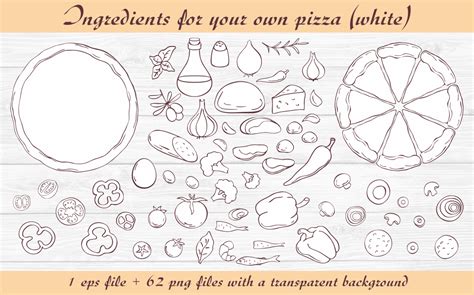 Pizza Doodles Set Vector Elements And Seamless Patterns By Olga