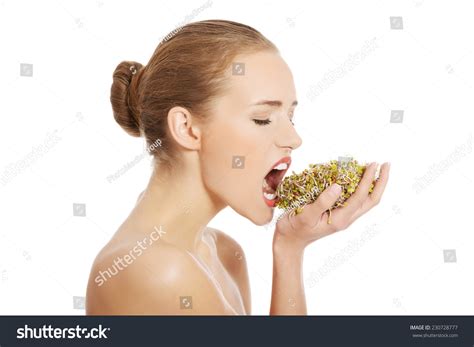 Nude Woman Eating Sunflower Sprouts Stock Photo Shutterstock