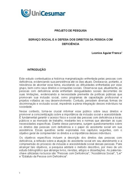 tcc resumo expandido servico social PROJETO DE PESQUISA SERVIÇO