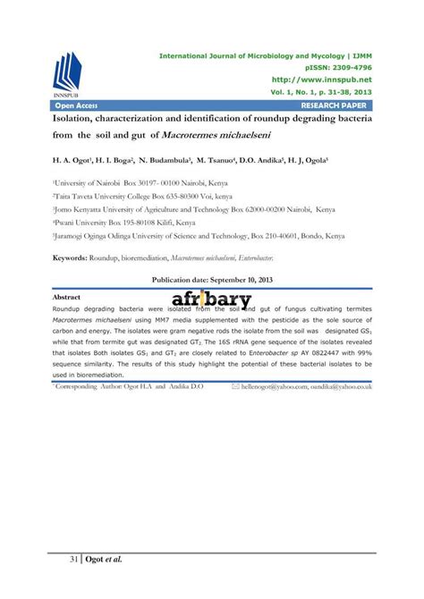 Isolation Characterization And Identification Of Roundup Degrading