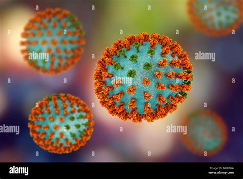 Influenza virus H3N2 strain. 3D illustration showing surface ...