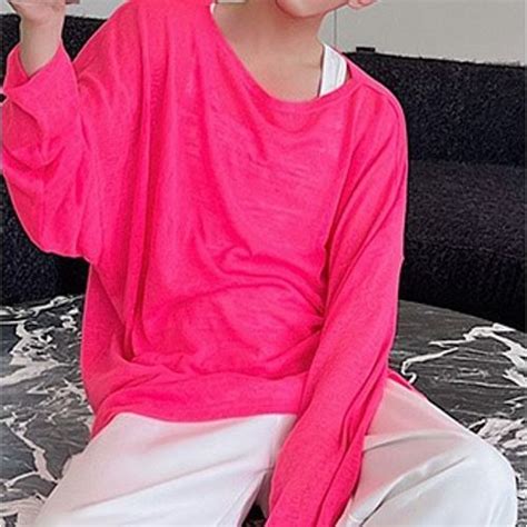 Adothuiastic Long Sleeve Boat Neck Plain Oversized Knit Top Yesstyle