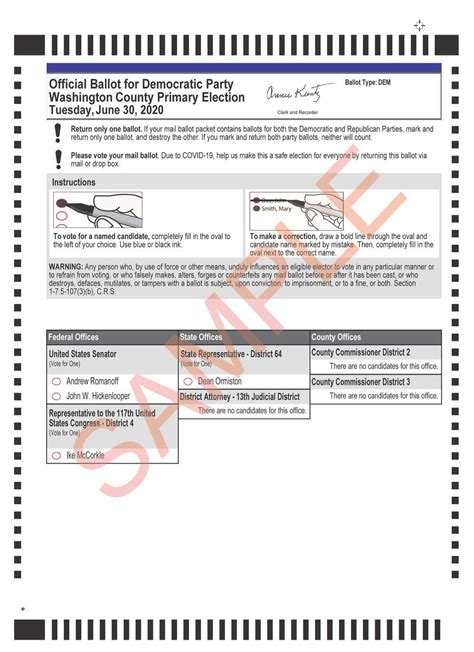 Dem Sample Ballot Washington County