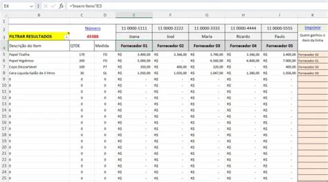 Planilha De Cota O De Pre Os Tudo Excel