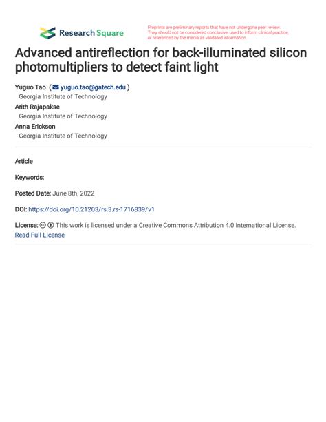 PDF Advanced Antireflection For Back Illuminated Silicon