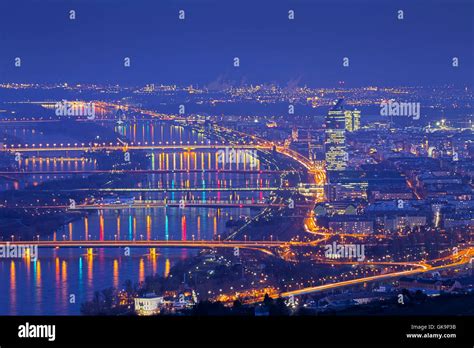 vienna at night with danube Stock Photo - Alamy