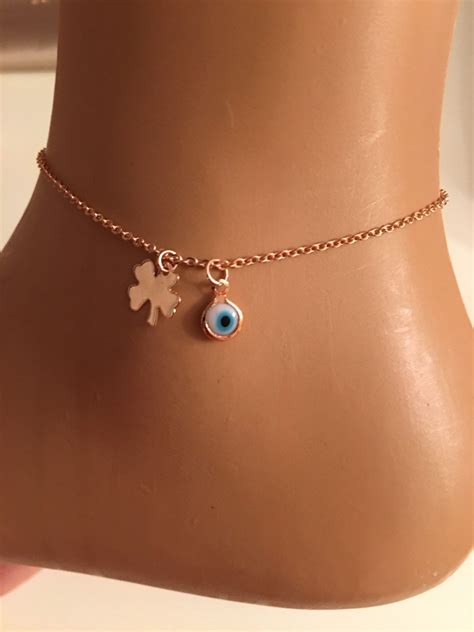 Rose Gold Clover Bracelet Anklet Shamrock Evil Eye Gold Etsy