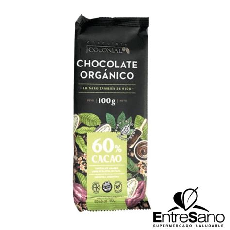 Barra De Chocolate Organico Cacao Gr Colonial Entresano