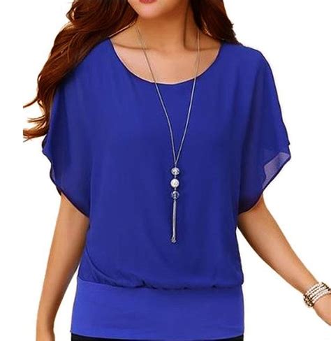 Uvplove Women S Summer Plus Size Short Sleeve Chiffon Top T Shirt Blouse Blue Xx Large