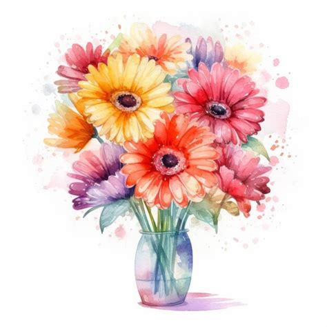 Premium Ai Image Colorful Watercolor Gerbera Daisy Bouquets Realistic