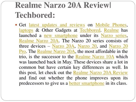 PPT Realme Narzo 20A Review Techbored PowerPoint Presentation Free